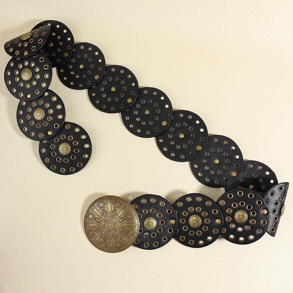 4848 Wide Vintage Pu-leather Western-disc-concho-belt For Women- Boho - Picture 7 of 8